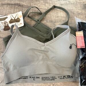Yoga Seamless Soft Bralette Duo in Olive & Taupe